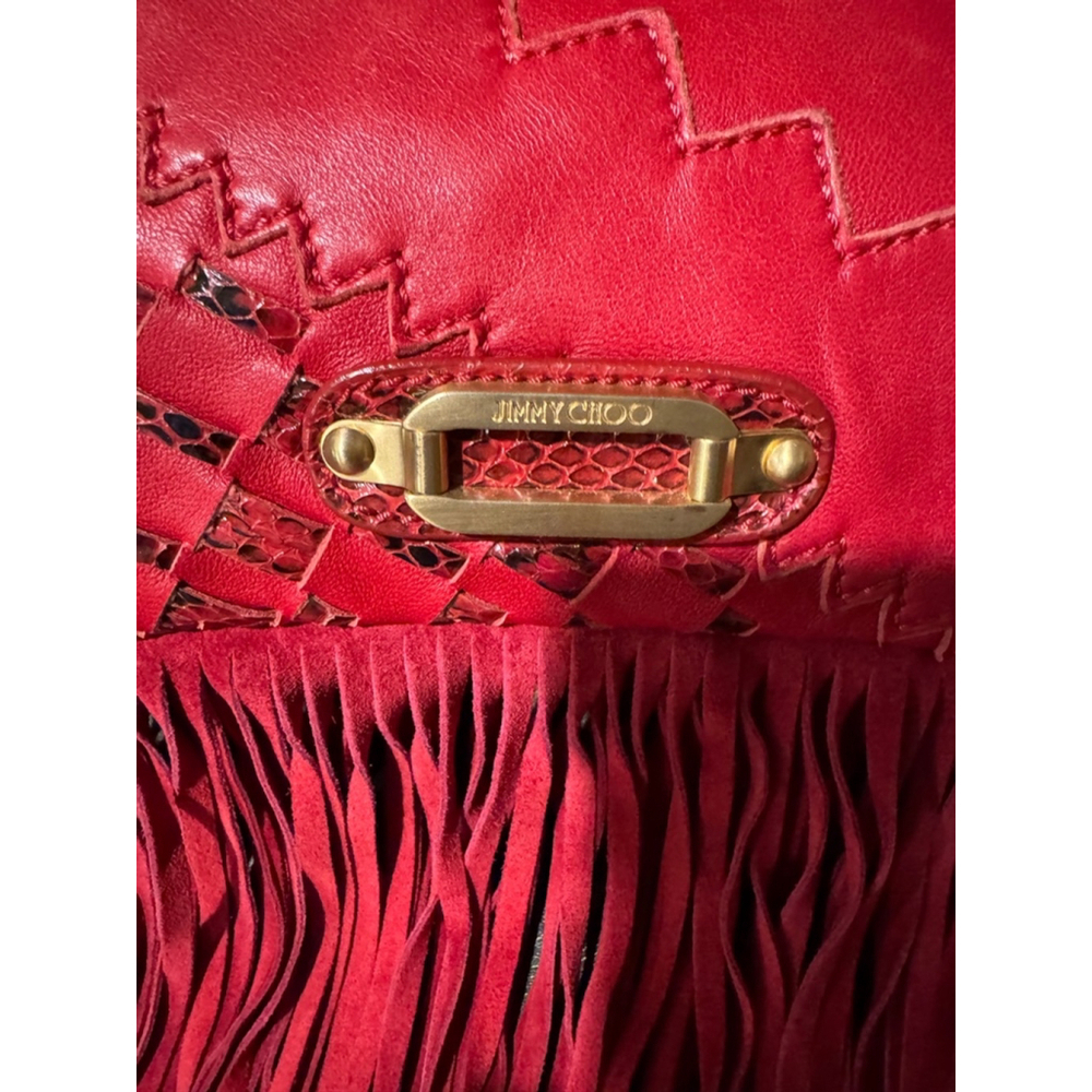 Jimmy Choo Tita Red Snakeskin Woven Fringe Crossbody/Clutch RARE - Picture 3 of 14